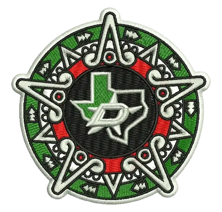 Applique embroidery digitizing preview showing fabric placement and border stitching